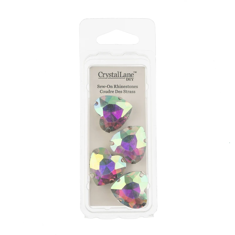 John Bead Crystal Lane 18mm Crystal AB Heart Sew-On Rhinestones, 4ct.