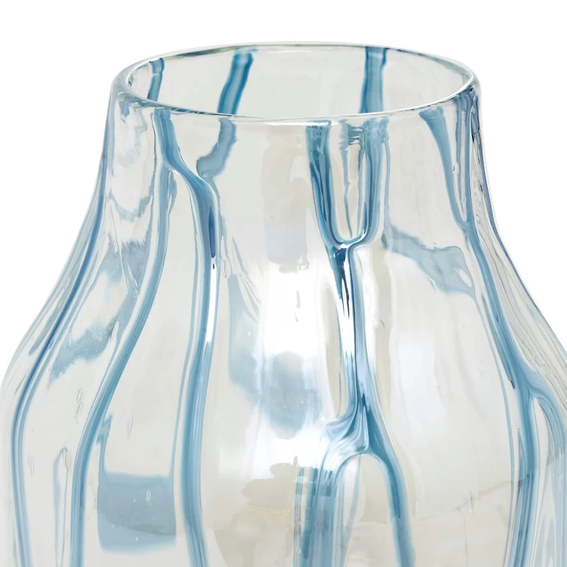 17" Clear Vase with Wavy Blue Design