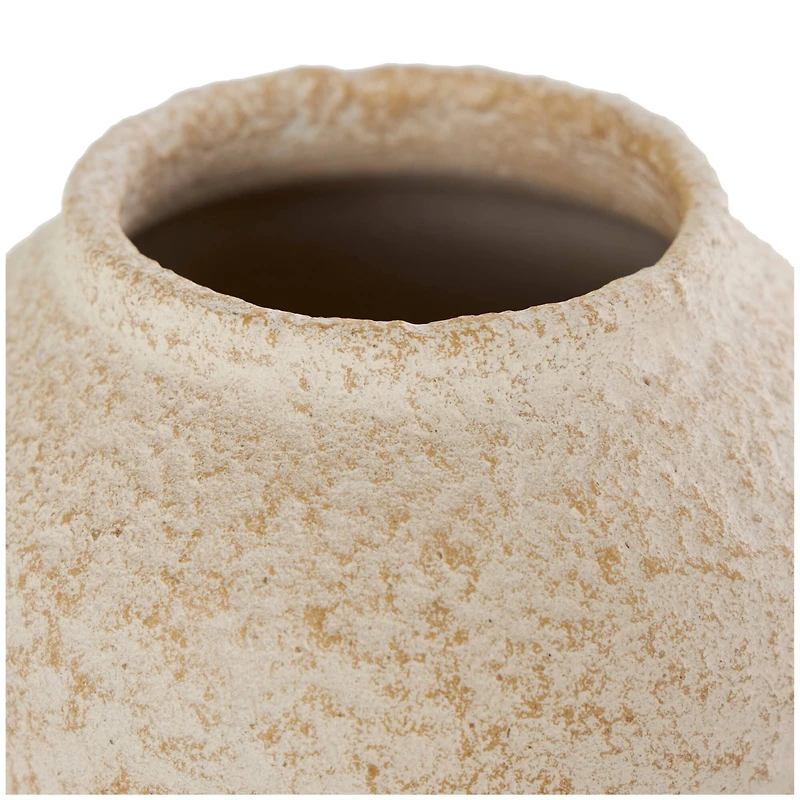 12" Cream Ceramic Hourglass Textured Vase