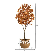 5ft. Artificial Autumn Eucalyptus Tree with Basket