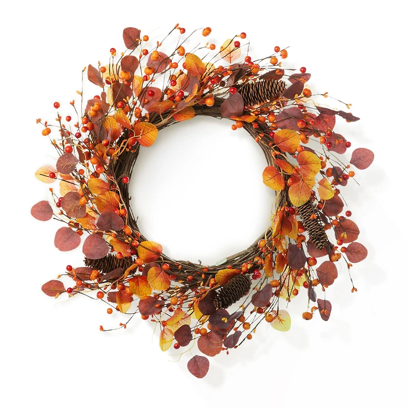 Glitzhome® 22" Fall Eucalyptus Berry Wreath