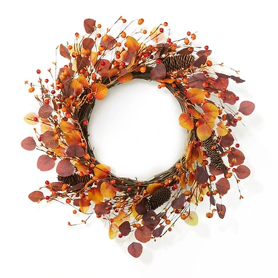 Glitzhome® 22" Fall Eucalyptus Berry Wreath