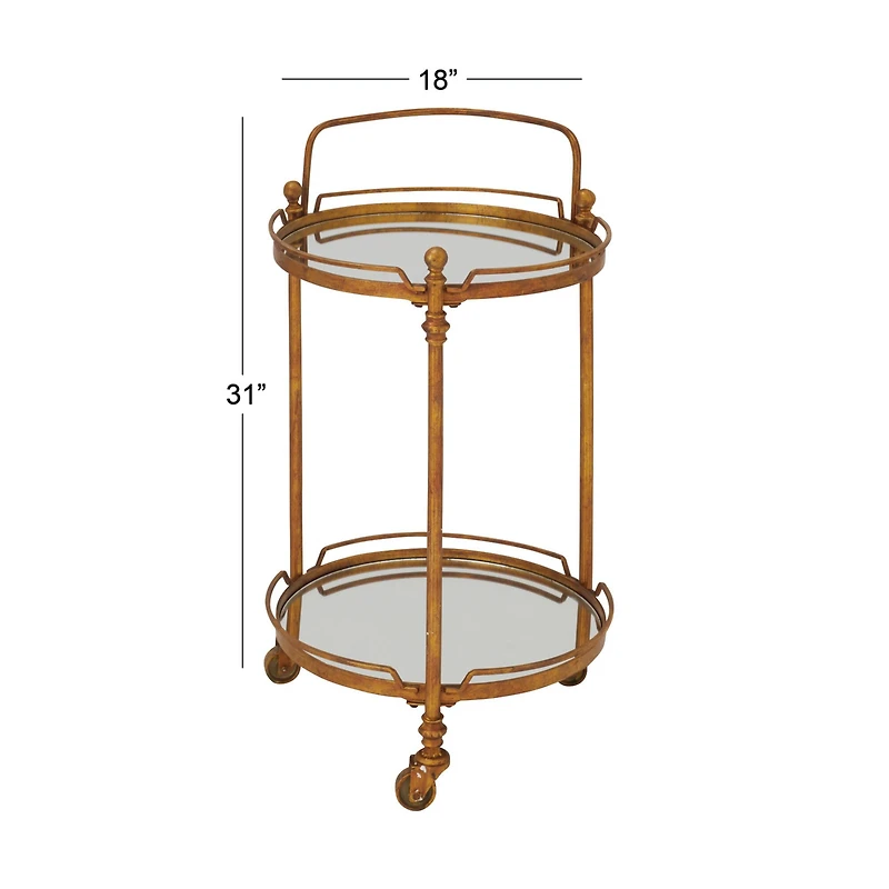 Brass Iron Bar Cart, 31" x 19" x 18"