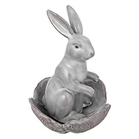Hello Honey® 8" White Stoneware Rabbit Figurine with Flower Shaped Bowl