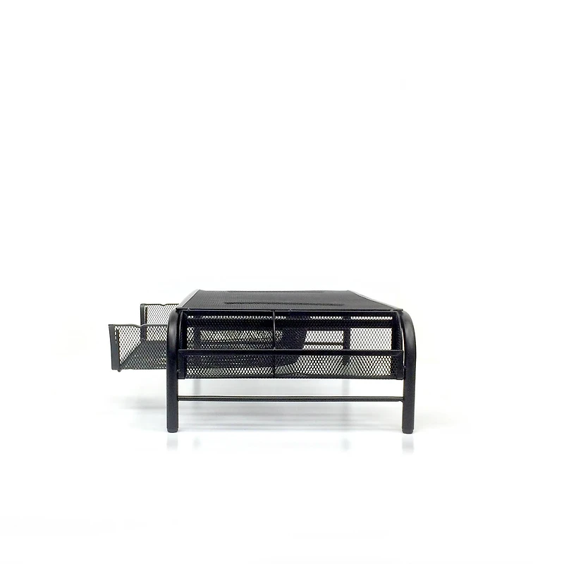 Mind Reader Black Metal Mesh Monitor Riser Stand & Desk Organizer With Drawer Set