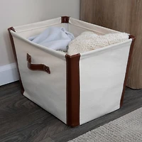Household Essentials 16" Canvas Bin with Vegan Leather Trim