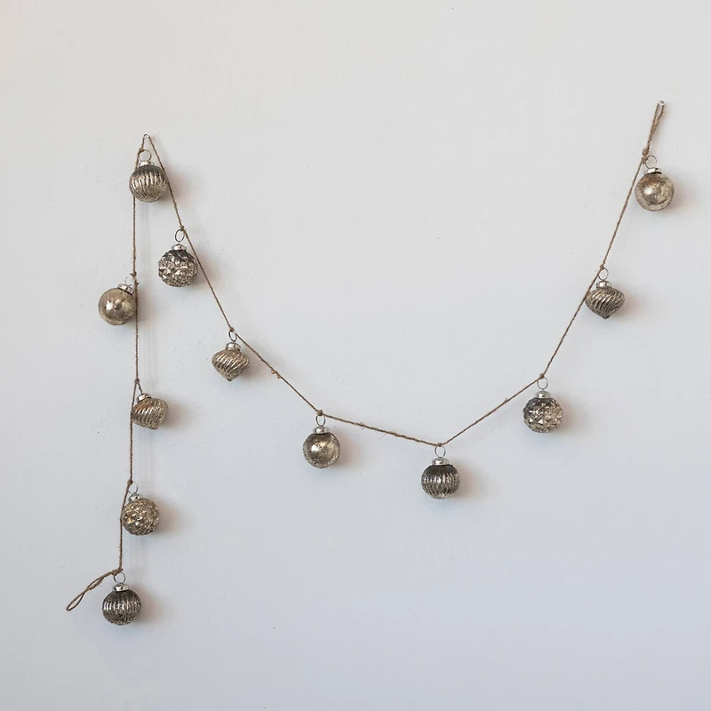 Hello Honey® 6ft. Antique Silver Finish Embossed Mercury Glass Ornament Garland