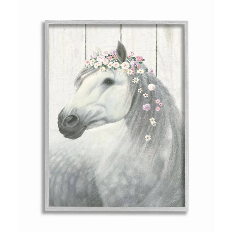 Stupell Industries Spirit Stallion Horse with Flower Crown Wall Art in Gray Frame