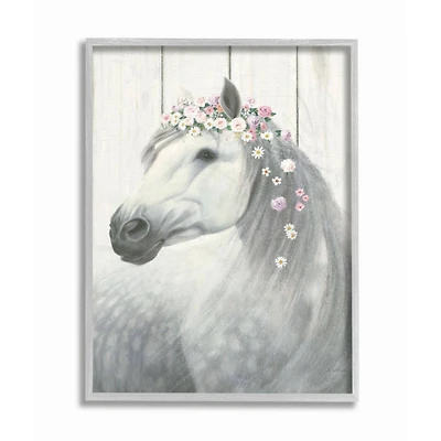 Stupell Industries Spirit Stallion Horse with Flower Crown Wall Art in Gray Frame