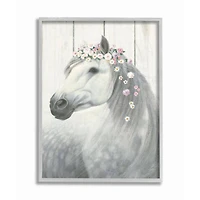 Stupell Industries Spirit Stallion Horse with Flower Crown Wall Art in Gray Frame