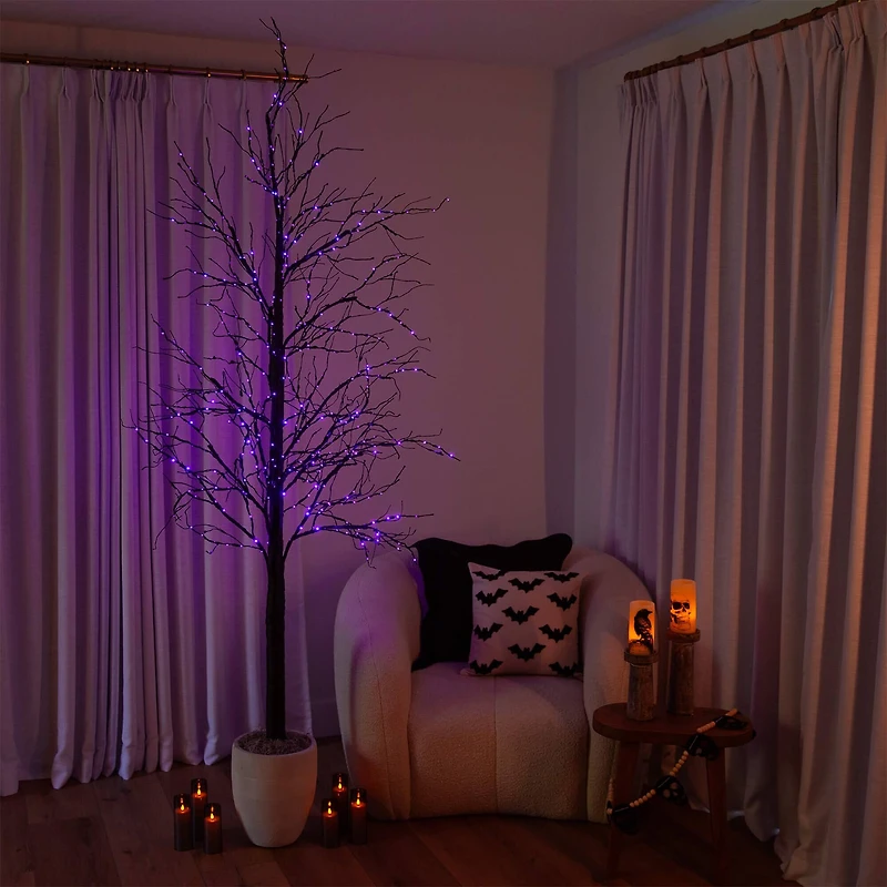 8ft. Pre-Lit Halloween Black Twig Artificial Tree with 510 Orange & Purple LED Lights