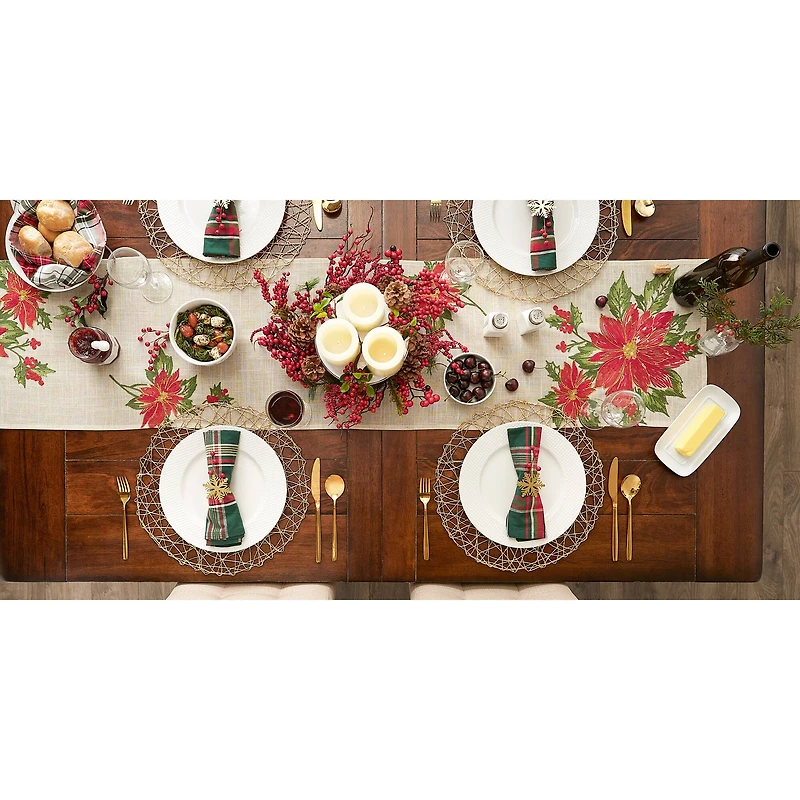 DII® 70" Cream Poinsettia Holly Embroidered Table Runner