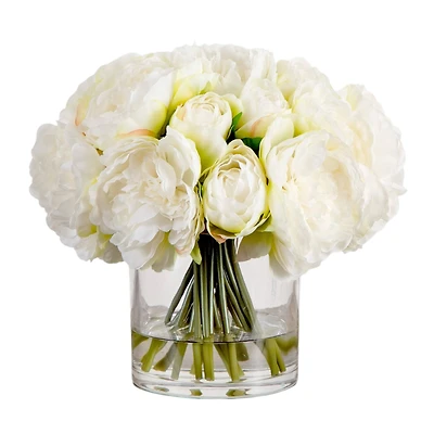 Wedding Collection 11in. Artificial Peony Arrangement in Glass Vase