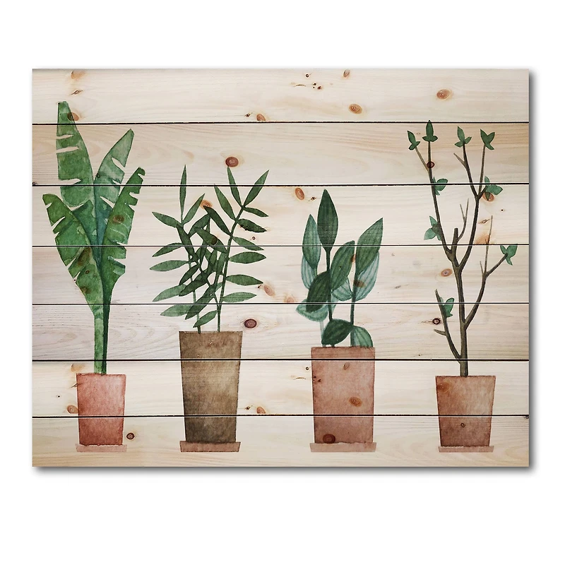 Designart - Duo of Potted Flowers House Plants - Farmhouse Print on Natural Pine Wood