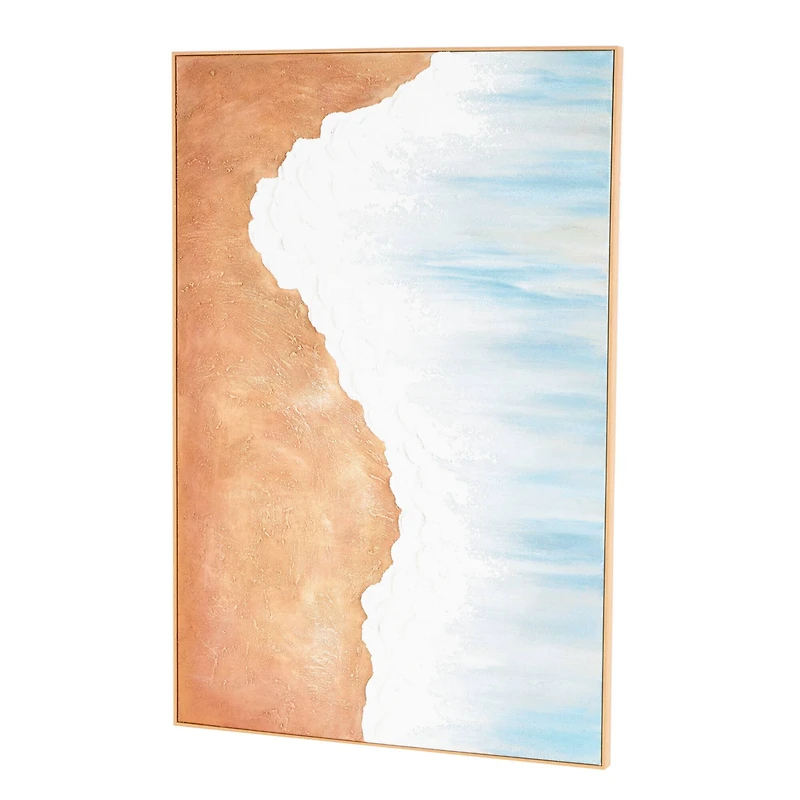  32" x 47" Blue Abstract Ocean Wave Landscape Canvas Framed Wall Art