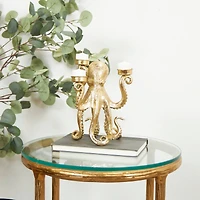 9" Gold Polystone Textured Octopus Candelabra with Tentacle Candle Slots
