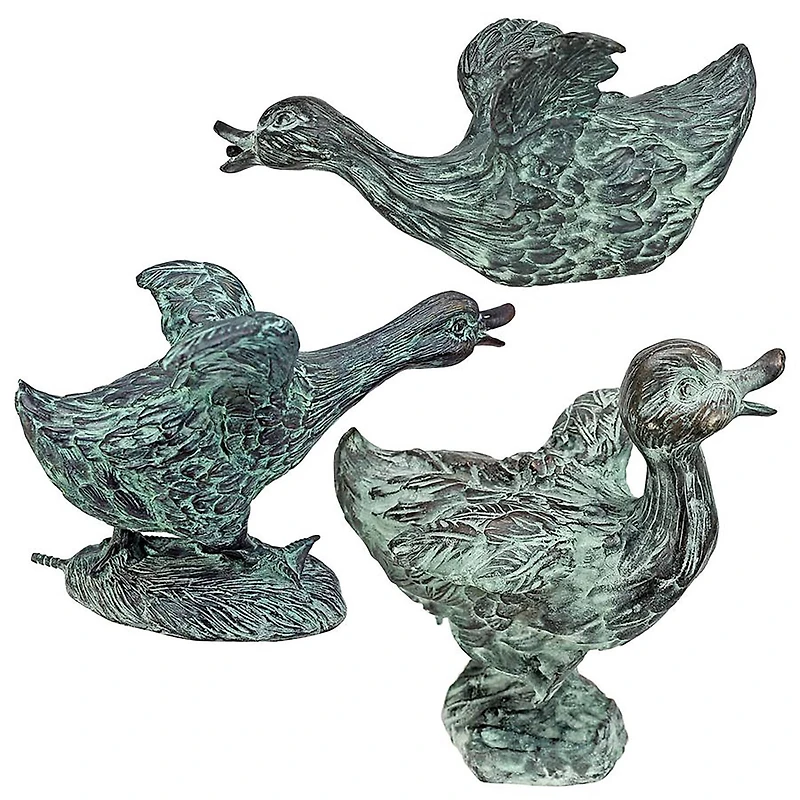 Design Toscano Lindell Pond Bronze Ducks Spitting Garden Statues Set