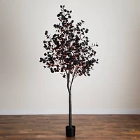 8ft. Pre-Lit Artificial Halloween Black Eucalyptus Tree with 540 Orange & Purple LED Lights
