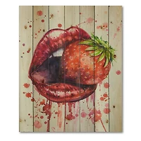 Designart - Red Woman Lips Eating A Strawberry