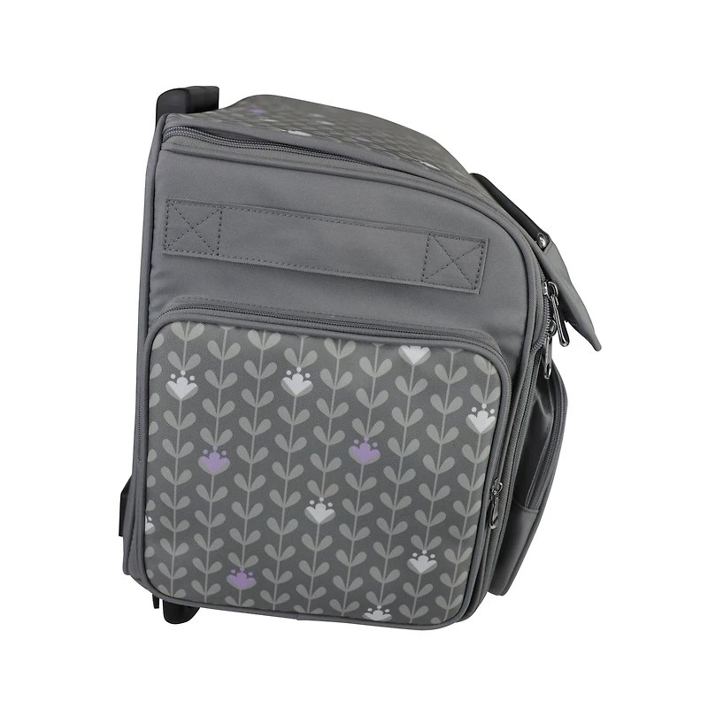 Everything Mary Purple Floral 4 Wheel Collapsible Deluxe Sewing Machine Storage Case