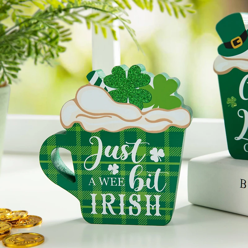 Glitzhome® 5.25" Wooden St. Patrick's Coffee Cup Table Décor Set