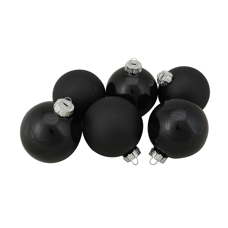 6ct. 3.25" 2-Finish Black Glass Ball Ornaments