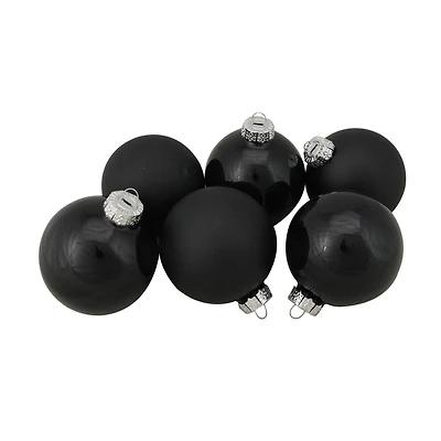 6ct. 3.25" 2-Finish Black Glass Ball Ornaments