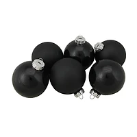 6ct. 3.25" 2-Finish Black Glass Ball Ornaments