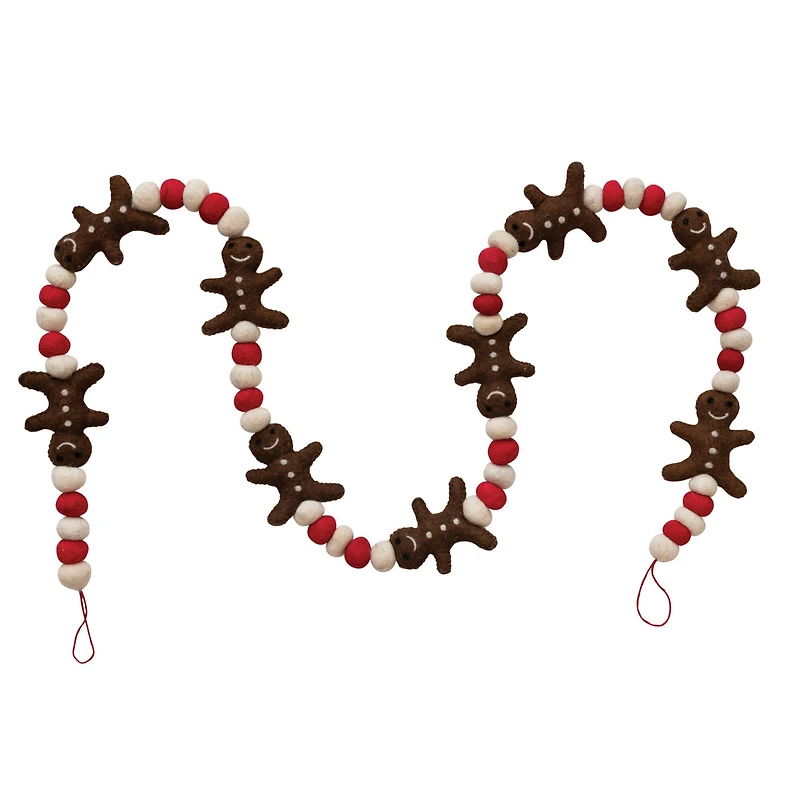 Hello Honey® 6ft. Handmade Wool Felt Gingerbread Men & Balls Garland