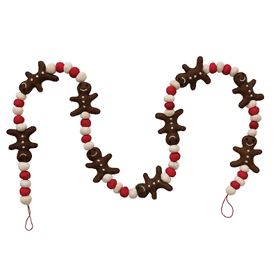 Hello Honey® 6ft. Handmade Wool Felt Gingerbread Men & Balls Garland