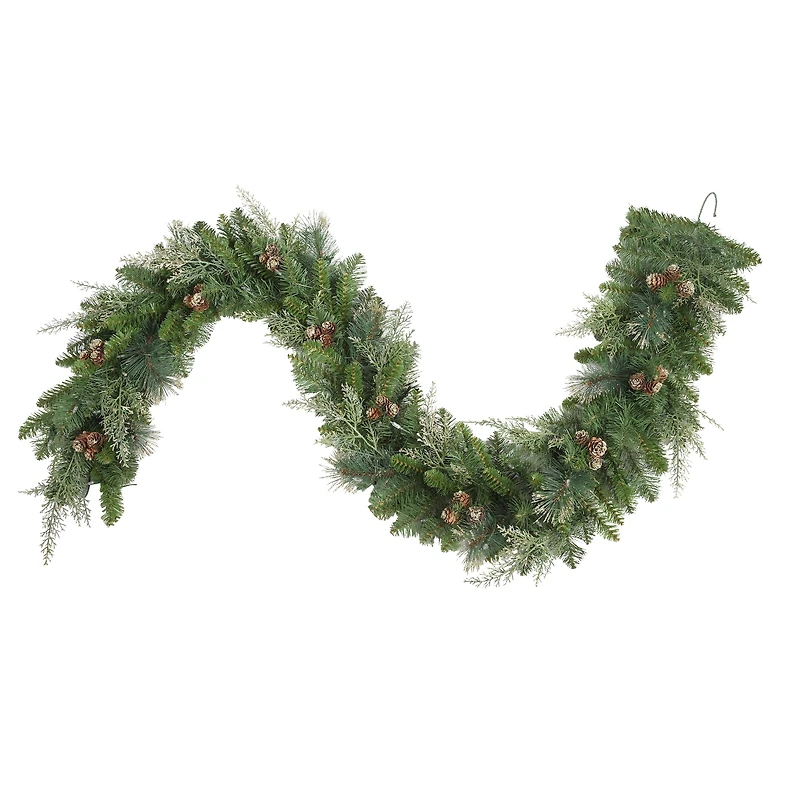 Haute Decor Pre-Lit 6ft. Long Bergen Pine & Gold Accents Artificial Garland, Soft White LED Lights