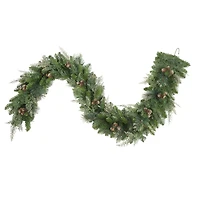Haute Decor Pre-Lit 6ft. Long Bergen Pine & Gold Accents Artificial Garland, Soft White LED Lights