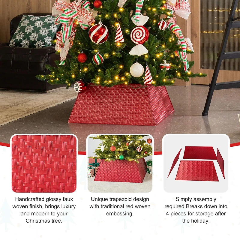 Glitzhome® 25.75" Red Trapezoid Metal Weave Tree Collar
