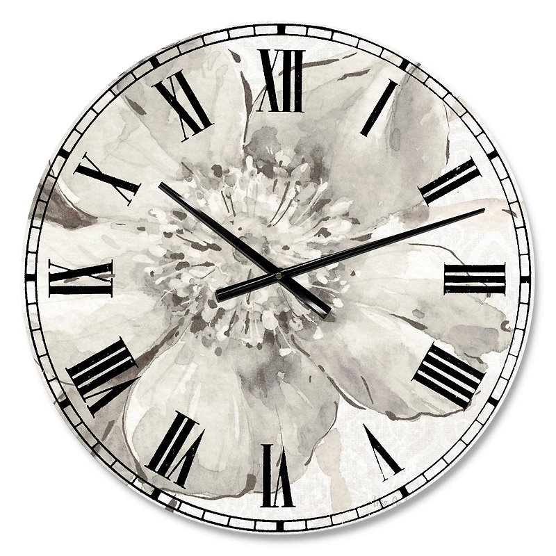 Designart Indigold Grey Peonies III Traditional Wall Clock