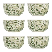 Hello Honey® White Hand Stamped & Embossed Green Pattern Stoneware Bowl Set