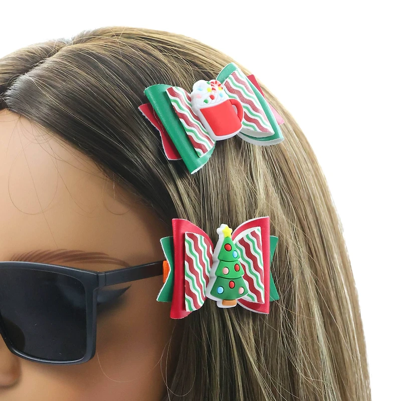 Christmas Tree & Cocoa Bow Hair Clips by Creatology™