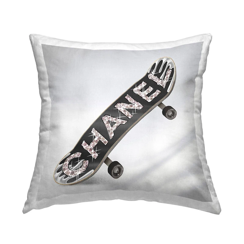 Stupell Industries Trendy Glam Skateboard Fashion Bling Throw Pillow, 18" x 18"