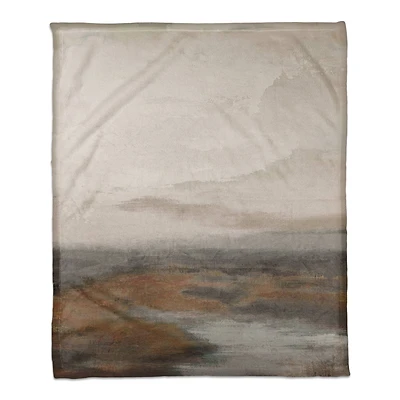 50" x 60" Moody Rust Abstract Riverscape Coral Fleece Blanket