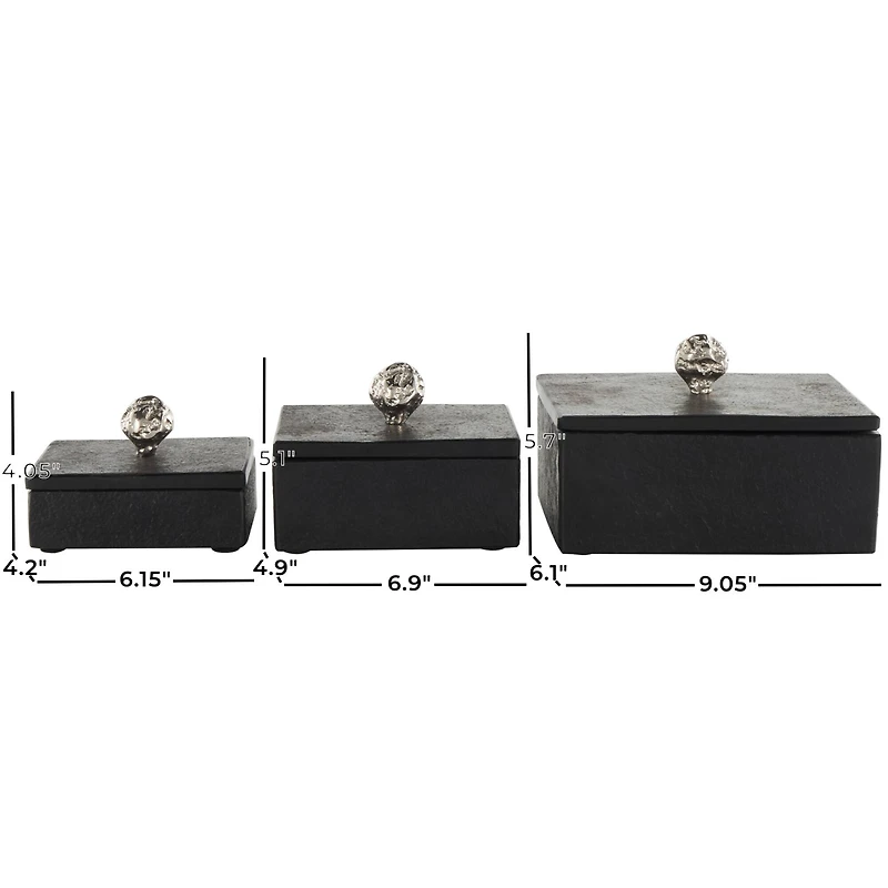 Black Marble Decorative Box with Textured Silver Aluminum Knobs, 3ct.