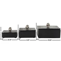 Black Marble Decorative Box with Textured Silver Aluminum Knobs, 3ct.