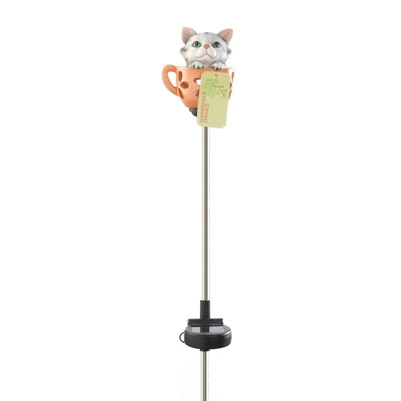 30.5" Kitten in Cup Solar Garden Stake