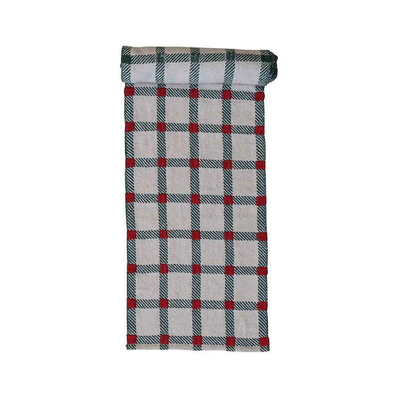 Hello Honey® 108" Green & Red Plaid Embroidered Cotton Table Runner