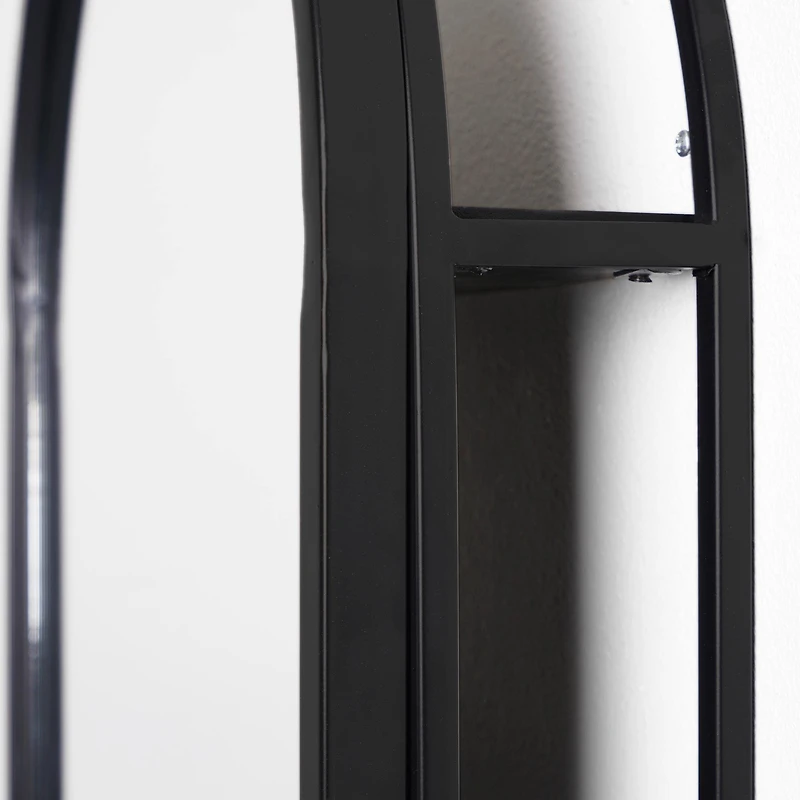 Black Metal Framed Oval Vanity Wall Mirror with Shelves - 15" x 30"