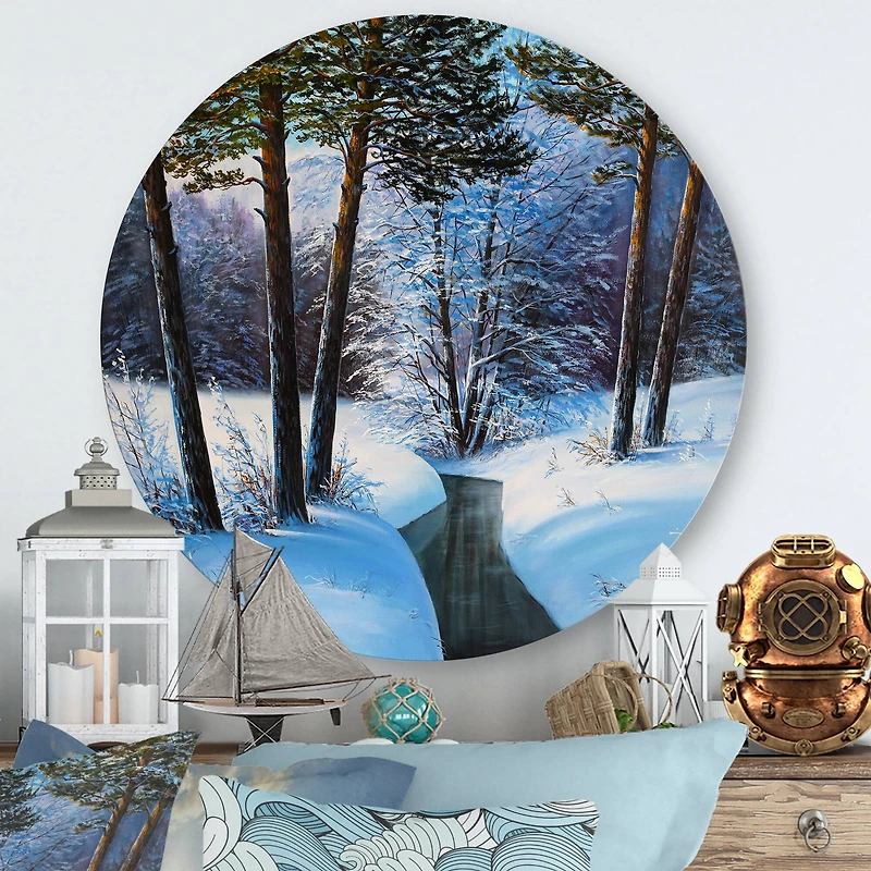 Designart - Christmas Forest With River and Trees III