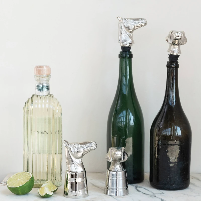 Hello Honey 2 oz. Cast Aluminum and Stainless Steel Dog Head Jigger in Kraft Box, Nickel Finish