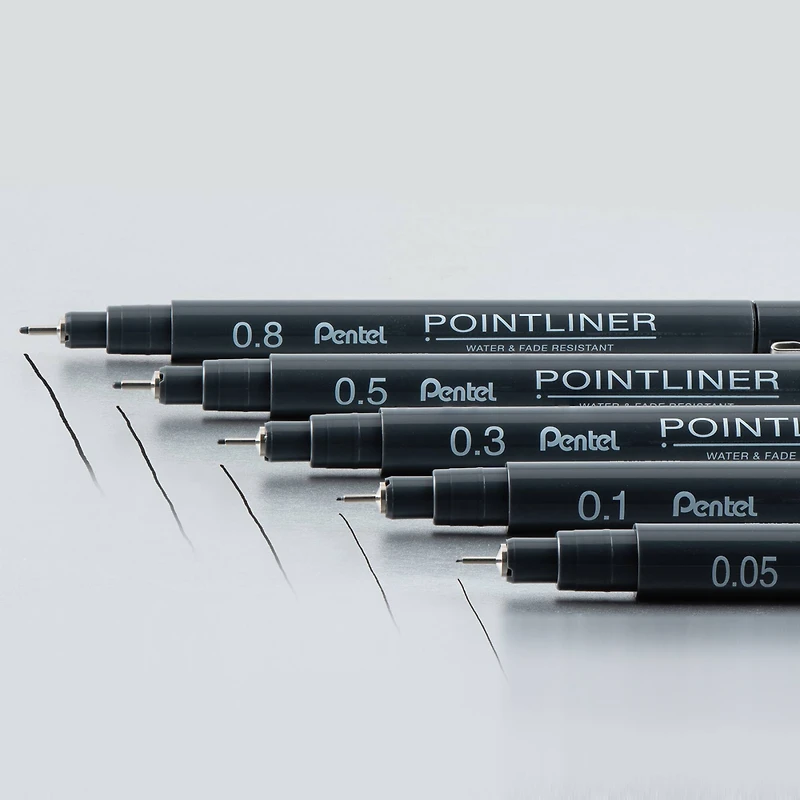 Pentel Arts® Pointliner™ Black 5 Piece Pen Set
