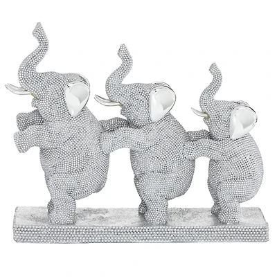 11" Silver Glam Elephants Sculpture
