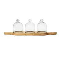 Hello Honey® Mango Wood Serving Tray with 3 Glass Cloches Set