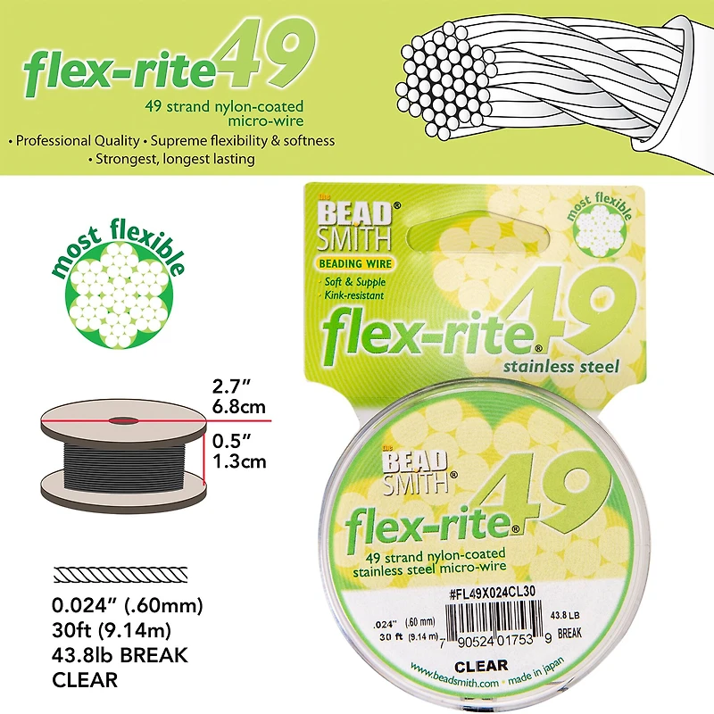 The Beadsmith® Flex-rite® 0.024" Clear 49 Strand Wire, 30ft.
