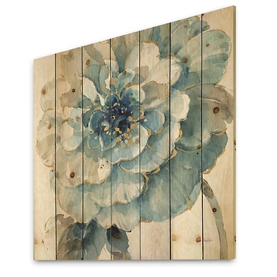 Designart - Indigold Gold Country FLower - Cottage Country Print on Natural Pine Wood